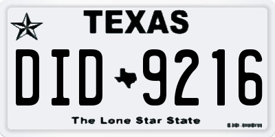 TX license plate DID9216