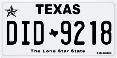 TX license plate DID9218