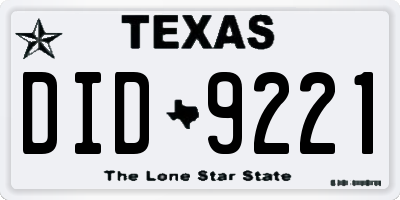 TX license plate DID9221