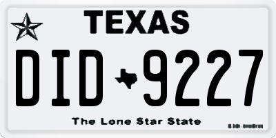 TX license plate DID9227
