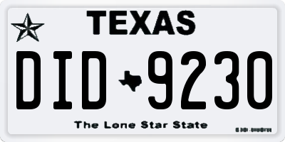 TX license plate DID9230
