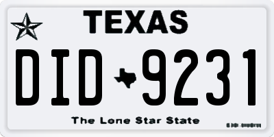 TX license plate DID9231