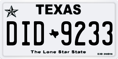 TX license plate DID9233
