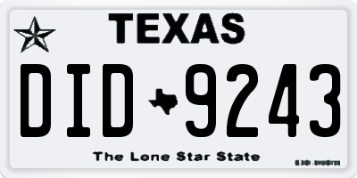 TX license plate DID9243