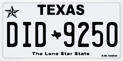 TX license plate DID9250