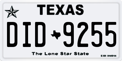 TX license plate DID9255
