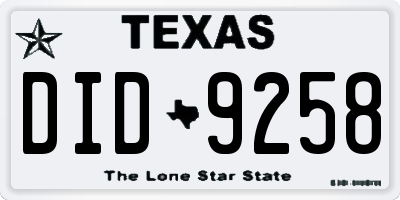TX license plate DID9258