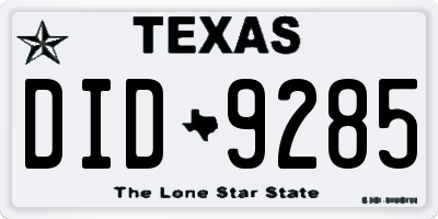 TX license plate DID9285