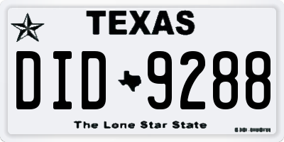 TX license plate DID9288