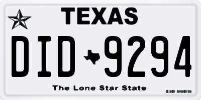 TX license plate DID9294