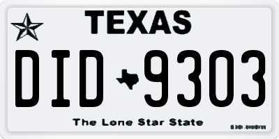 TX license plate DID9303