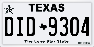 TX license plate DID9304