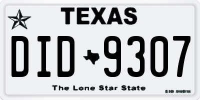 TX license plate DID9307