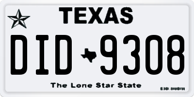 TX license plate DID9308