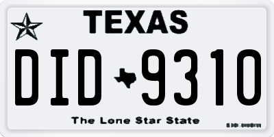 TX license plate DID9310