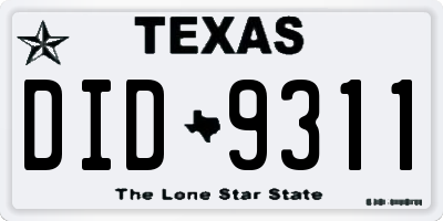 TX license plate DID9311