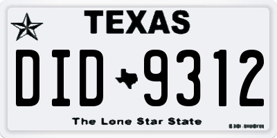 TX license plate DID9312