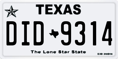 TX license plate DID9314