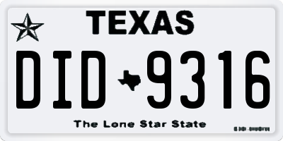 TX license plate DID9316