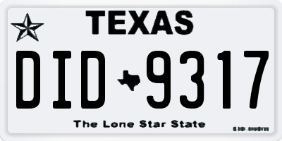TX license plate DID9317