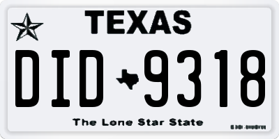 TX license plate DID9318