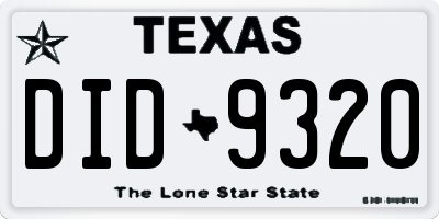 TX license plate DID9320