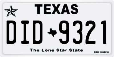 TX license plate DID9321