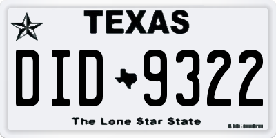 TX license plate DID9322