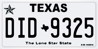 TX license plate DID9325