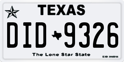 TX license plate DID9326