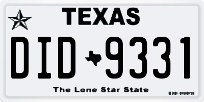 TX license plate DID9331