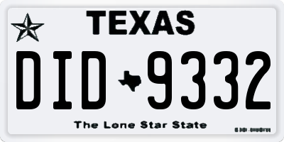 TX license plate DID9332