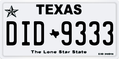 TX license plate DID9333