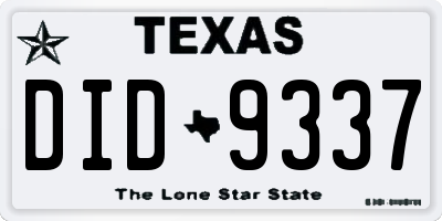 TX license plate DID9337