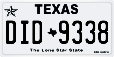 TX license plate DID9338