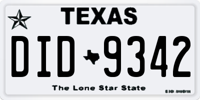 TX license plate DID9342