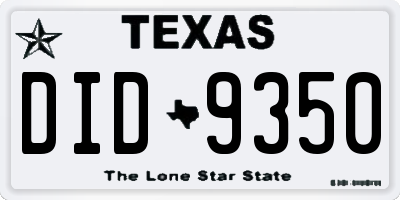 TX license plate DID9350
