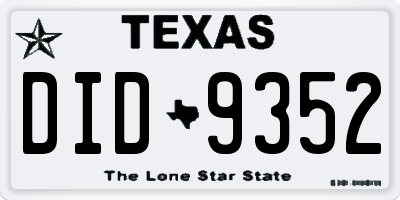 TX license plate DID9352