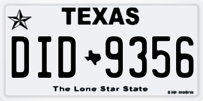 TX license plate DID9356