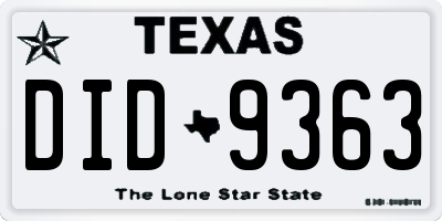 TX license plate DID9363
