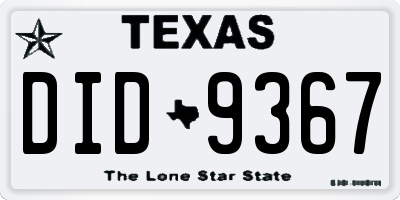 TX license plate DID9367