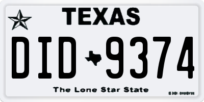 TX license plate DID9374
