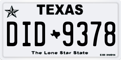 TX license plate DID9378