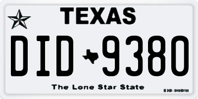 TX license plate DID9380