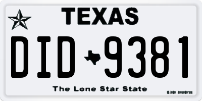 TX license plate DID9381