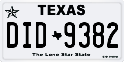 TX license plate DID9382