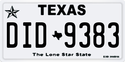 TX license plate DID9383