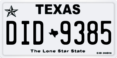 TX license plate DID9385
