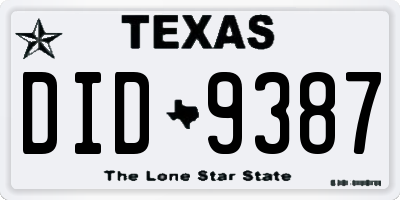 TX license plate DID9387