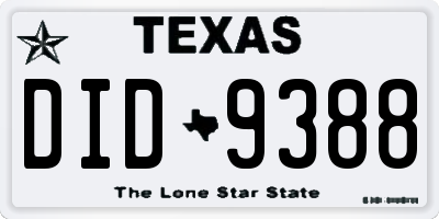 TX license plate DID9388